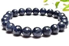 【１点物】凛とした輝きを放つ深い青◇ サファイア　9mm　128面カット ブレスレット パワーストーン 天然石 _MC2691