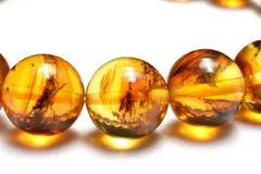 【１点物】全粒内包☆限定入荷！ 虫入り琥珀アンバー　9.5mm　ブレスレット パワーストーン 天然石 _MC2838