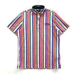 サイズ：L CALLAWAY キャロウェイ  半袖ポロシャツ マルチカラー ストライプ柄 レッド系 [240101560022] ゴルフウェア メンズ ストスト