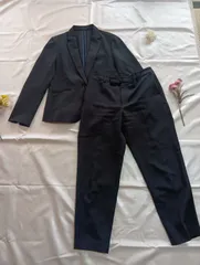 ブラックスーツセットアップ（サイズLL）／ジャケット＋パンツ／ストライプ裏地・フォーマル