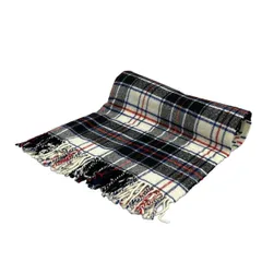 トラディショナルウェザーウェア ストール(ショール)美品  - アイボリー×黒×マルチ チェック柄/フリンジ ウール