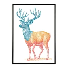 【A2サイズ（約42x59cm）】【lm-poster-4948】【フレーム付き】アートポスター 動物 カラフル ペイントアート 光沢 水彩画風 モダン 壁掛け アニマルアート 鹿 狐 狼 猫 虎 兎 シリーズ 絵画風 イラスト