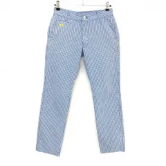【美品】ロサーセン パンツ ライトブルー×白×ダークネイビー チェック 薄手 メンズ 76 ゴルフウェア Rosasen
