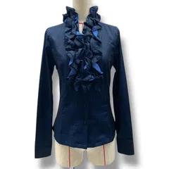 NARACAMICIE ナラカミーチェ フリルブラウス 長袖シャツ 水玉模様 ドット柄トップス ビジネス オケージョン スーツ 10-62-01-310 紺色 ネイビー 0サイズ レディース 通年 ゴーゴー古着マルイファミリー溝口店 1 No.353