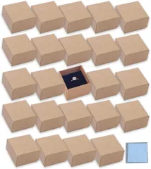 Ａｕｐｕｒｕ アウプル 指輪 ギフト ボックス 正方形 5x5x3cm 24個セット クリーニングクロス 1枚付き リング アクセサリー ジュエリー 収納 ラッピング 箱 無地 クラフト紙 茶 (ブラウン,  5x5x3cm)