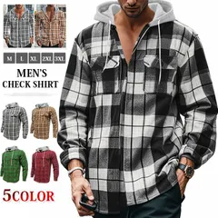 チェックシャツ メンズ 長袖シャツ フード付き 大きいサイズ ネルシャツyifengyu25