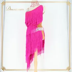 社交ダンス 衣装 ラテン ドレス ワンピース デモ 競技 ダンス パーティ 発表会 フリンジ ピンク系 フリンジデザイン アシンメトリー コスチューム ダンスウェア 発表会用 ドレスアップ ステージ衣装 エレガント 競技用衣装パーティードレス