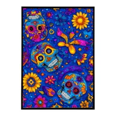 【B2サイズ（約51x73cm）】【lm-poster-5476】【フレーム付き】ドクロポスター シュガースカル カラフル 死者の日 アートポスター メキシコ デザイン 壁掛け ポップ ポスター イラスト