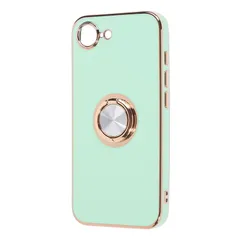 iPhone 16e / ソフトケース 精密設計 フレームメッキ リング付き / グリーン/ゴールド