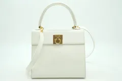 セリーヌ ヴィンテージ 2way ショルダー ハンドバッグ ガンチーニ ロゴ ゴールド金具 レザー 白 ホワイト CELINE 4749h