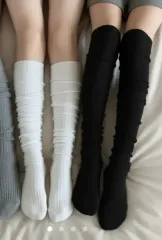 ロングソックス 靴下 アイボリー ブラック