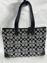 (中古美品) COACH コーチ シグネチャー トートバッグ ブラック×グレー