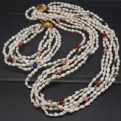 L011 淡水真珠 パール 天然石 SILVER刻印 ネックレス ブレスレット セット 5連 デザイン シルバー 6月誕生石