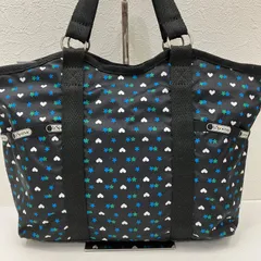 7740　LeSportsac レスポートサック　トートバッグ　ハンドバッグ　黒　ブラック　星　スター　ハート　白　青　水色　緑　総柄　ナイロン　肩がけ