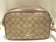 COACH コーチ 68168 Wファスナー ショルダーバッグ ☆ ベージュカーキ系 PVC シグネチャー × ブラウン レザー クロスボディ ▼7L