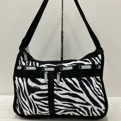 7719　LeSportsac レスポートサック　デラックスエブリデイ　ショルダーバッグ　ゼブラ　アニマル　白　ホワイト　黒　ブラック　総柄　ナイロン　肩がけ　斜めがけ　クロスボディ　マチ拡張
