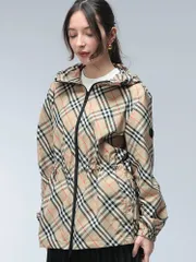 BURBERRY (バーバリー) フーデット チェック柄 フルジップ ジャケット