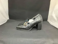 RANDA ランダ ヒールローファー パンプス ゴールドバックルヒールアップシューズ サイズS 黒 ブラック クロコ型押し レディース