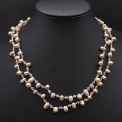 L021 淡水真珠 パール 水晶 ネックレス 2連 シルバー デザイン 6月誕生石