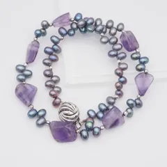 L017 淡水真珠 パール アメジスト SILVER刻印 ネックレス デザイン シルバー 2月6月誕生石