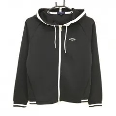 【超美品】キャロウェイ ジップパーカー 黒 花柄織生地 ロゴ白 ダブルジップ レディース M ゴルフウェア Callaway