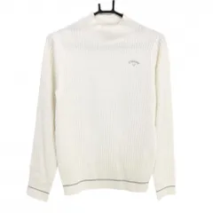 キャロウェイ ハイネックセーター 白 ランダムリブ編み ロゴシルバー ウール混 ニット レディース L ゴルフウェア Callaway