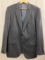 【即決 在庫整理】LANVIN セットアップスーツ シングル サイズ52 ストライプ ブラック系 毛 ポリエステル キュプラ ランバン