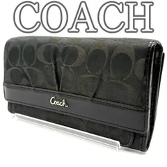 COACH コーチ 3つ折り 長財布 Trifold Long Wallet キャンバス レザー ブラック シグネチャー 黒 フラップ スナップ開閉 多収納 メンズ レディース ユニセックス