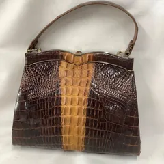 ヴィンテージ　クロコダイル　ハンドバッグ　ブラウン　コインケース　R168