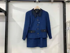 Leilian レリアン セットアップ ジャケット スカート サイズ9 青 黒 ブルー ブラック 総柄 ツイード レディース 英国製生地