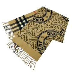 美品★BURBERRY・バーバリー TBモノグラム総柄 メガチェック柄 リバーシブル フリンジ付き カシミヤ マフラー ユニセックス /イタリア製 ブランド 冬物 ファッション 小物 カジュアル カシミヤマフラー レディース メンズ