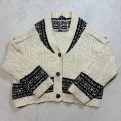 【訳ありセール】ZARA （ザラ） ウール混 Vネックカーディガン セーター ケーブルニット編み レディースMサイズ