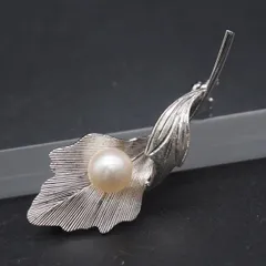 L084 淡水真珠 パール SILVER刻印 ブローチ リーフ デザイン シルバー コサージュ 6月誕生石