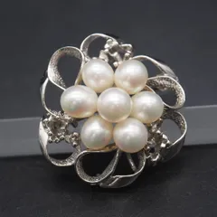 J942 淡水真珠 6.8mm7珠 パール SILVER刻印 ブローチ 花 フラワー デザイン シルバー コサージュ 6月誕生石