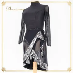 社交ダンス 衣装 ラテン ドレス ワンピース 黒 無地 レース デモ 競技 ダンス パーティ 発表会 ブラック系 シルバー系 透け感 おしゃれ シンプル フォーマル ステージ 衣装 競技用 発表会用 レディース 上品 フェミニン