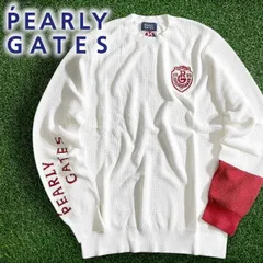 PEARLY GATES パーリーゲイツ ゴルフ 吸水速乾 ドライタッチ バイカラー 2段ロゴ 薄手 クルーネック 丸首 長袖 ニット プルオーバー セーター ゴルフウェア 053-2170309 定価3.3万 ホワイト レッド ▲036▼50213w06