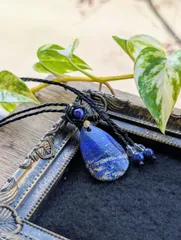 ☆メルヘンタイプ☆ラピスラズリ・瑠璃☆マクラメ編みネックレス 492・マクラメネックレス