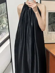 オフショルダー バンディング ロングスカート ワンピース ジャンパースカート[K](T)