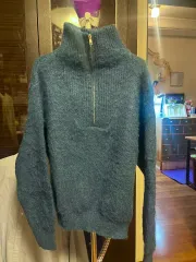 ユニセックス アルパカ ハーフ ジップアップ ニット ブルー