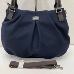 7736　agnes b.  VOYAGE アニエスベーボヤージュ　2way　ショルダーバッグ　トートバッグ　ハンドバッグ　フェルト　ネイビー　紺　ブラウン　茶　シンプル　きれいめ