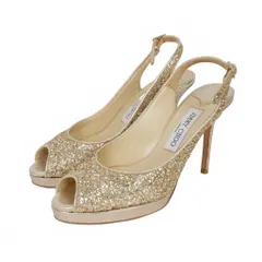 ジミーチュウ JIMMY CHOO オープントゥ グリッター ヒール サンダル ラメ 37.5 ゴールド