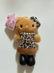 ヒョウ柄ロングハローキティぬいぐるみキーホルダー