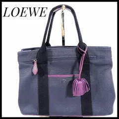 ロエベ LOEWE　トートバッグ ハンドバッグ　パープル アナグラム タッセル キャンバス レザー　2WAY　ショルダーバッグ　ショルダー付き　レディース　女性　ロゴ　上品