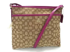 超美品 COACH コーチ ショルダーバッグ クロスボディバッグ F55363 ベージュ系×パープル系 キャンバス×レザー レディース ゴールド金具