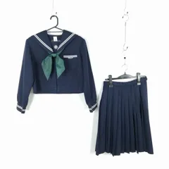 セーラー服 スカート スカーフ 上下3点セット トンボ 冬物 白2本線 女子 学生服 鹿児島日当山中学 紺 制服 中古 ランクC