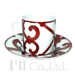 【新品同様】HERMES　エルメス　ガダルキヴィール　コーヒーカップ＆ソーサー　P011017P　ホワイト　レッド　インテリア食器　テーブルウェア　デミタス　エスプレッソ　コーヒーカップ　ティーカップ【81617】