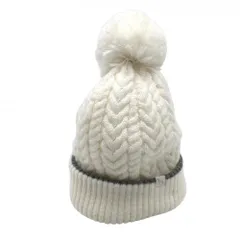 【超美品】アダバット ニット帽 白 ケーブル編み ウール混 ボンボン付 レディース  ゴルフウェア adabat