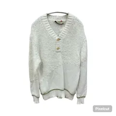 MAISON FLANEUR メンズ コットン ミドルゲージ 2B Vネック ニット ホワイト L 【MN-69】2000002686064のサムネイル
