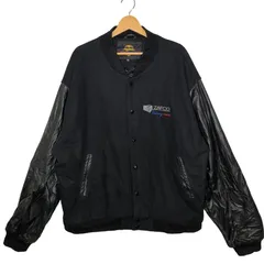 NEW ZLANDER スタジャン 袖レザー アウター ブルゾン フロント刺繍 バック刺繍 オーバーサイズ ビックシルエット 3XL ブラック