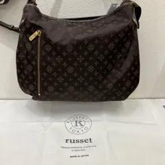 7699　russet ラシット　2way　ハンドバッグ　トートバッグ　ショルダーバッグ　セミショルダー　茶　ブラウン　ナイロン　レザー　モノグラム　総柄　保存袋付き